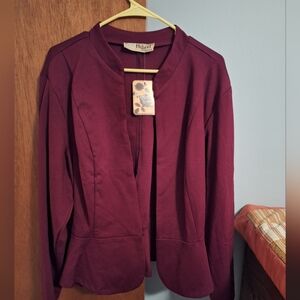 Hybrid & Company NWT Women's Deep Wine Open Front Blazer Size 3X